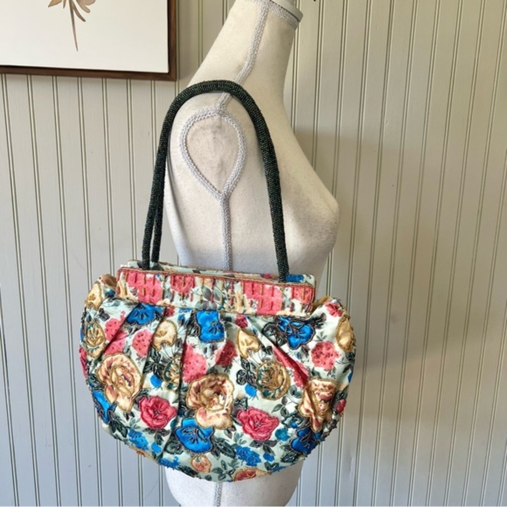 Vice Versa Satin Beaded Floral Shoulder Bag NWT Large Shoulder
